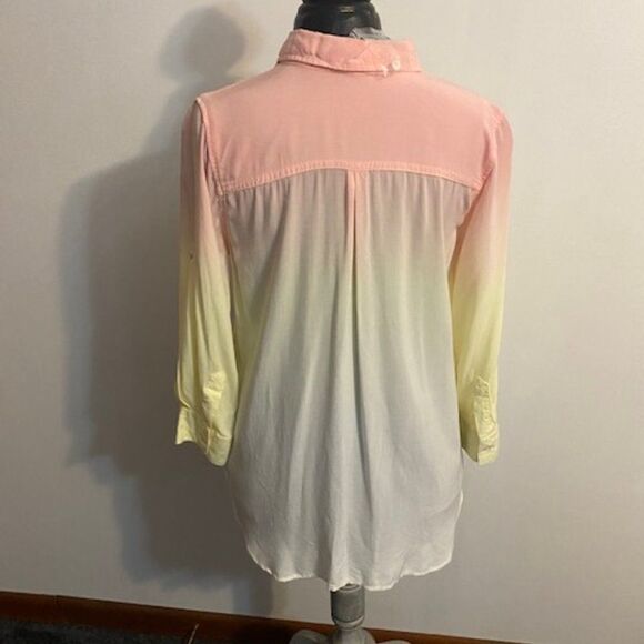 Intro. Pink/Yellow/White button-down 3/4 roll tab sleeves blouse, size S - Picture 2 of 3